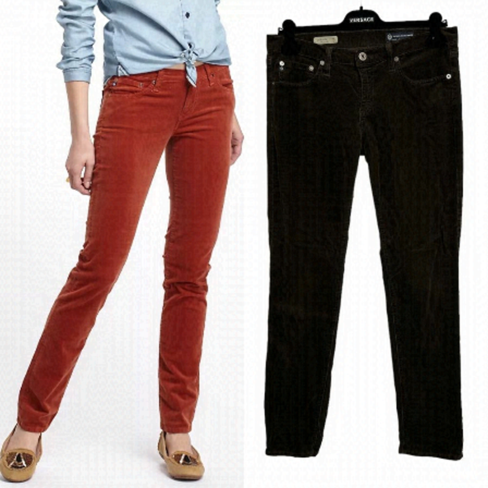 Ag Adriano Goldschmied The Stevie Slim Straight Corduroy Pants in Brown